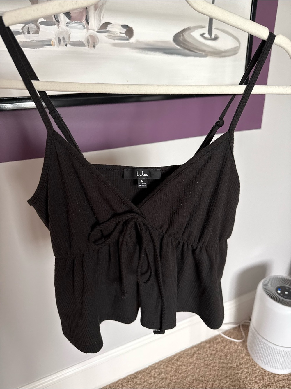 Lulu's Black Ribbed Tie-Front Peplum Camisole
